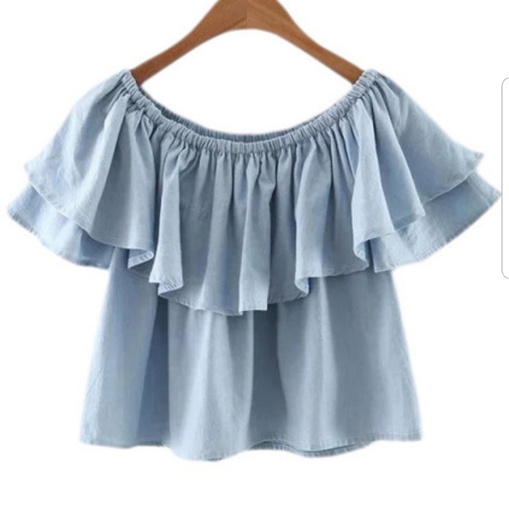BUY 1 GET 1 FREE LIGHT BLUE NECK RUFFLE BLOUSE